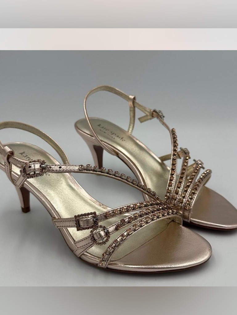 Kate Spade Metallic Rose Gold Crystal Strappy Heels
